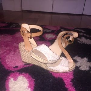 vince camuto white lace wedges